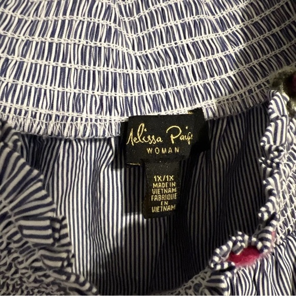 Melissa Page Shirt Women’s Medium Blue Floral Off The Shoulder Embroidered 1XL - Picture 3 of 7